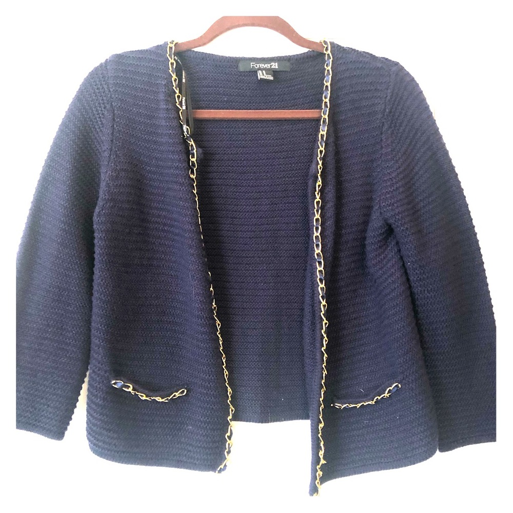 Forever 21 knit blazer with gold chain trim